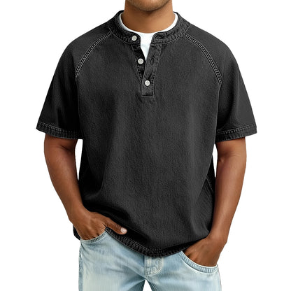 Lightweight Henley Shirt-Acid Wash Vintage Casual Top for Men