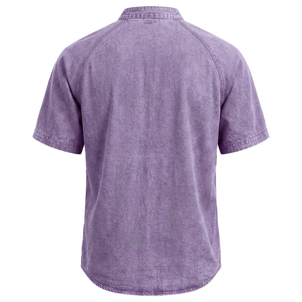 Washed Cotton Grandad Collar Shirt
