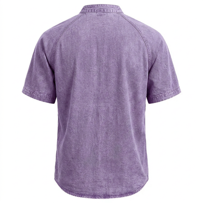 Washed Cotton Grandad Collar Shirt