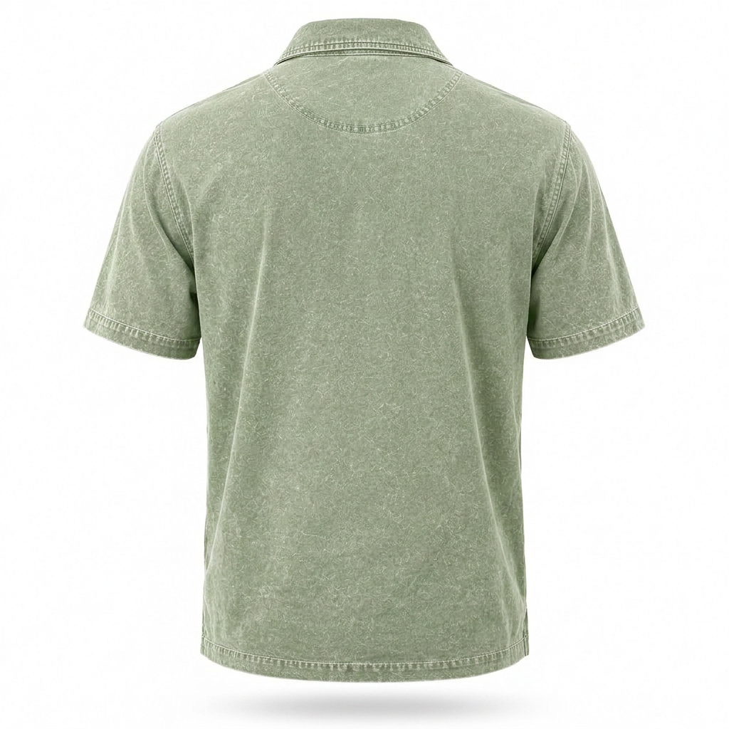 Zip Up Washed Cotton Polo
