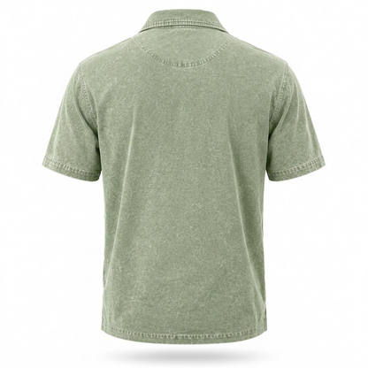 Zip Up Washed Cotton Polo