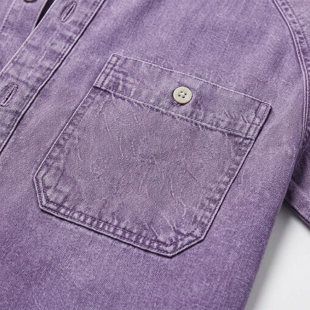 Washed Cotton Grandad Collar Shirt