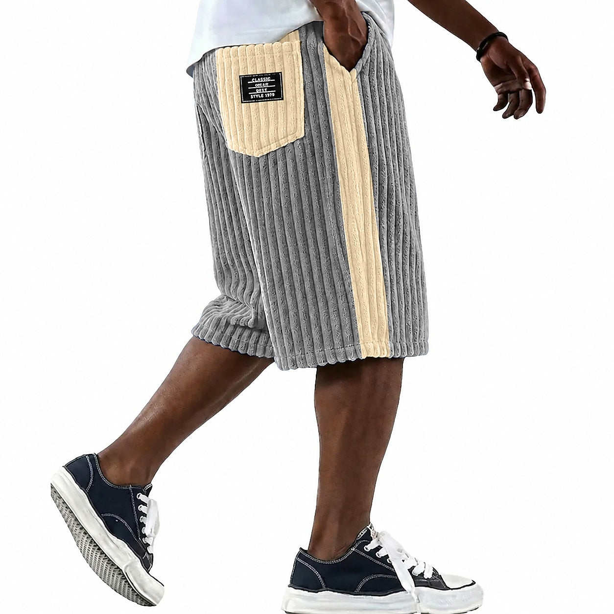 Textured Corduroy Shorts With Pocket