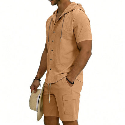 Men's 2-Piece Linen Set-Shirt and Shorts