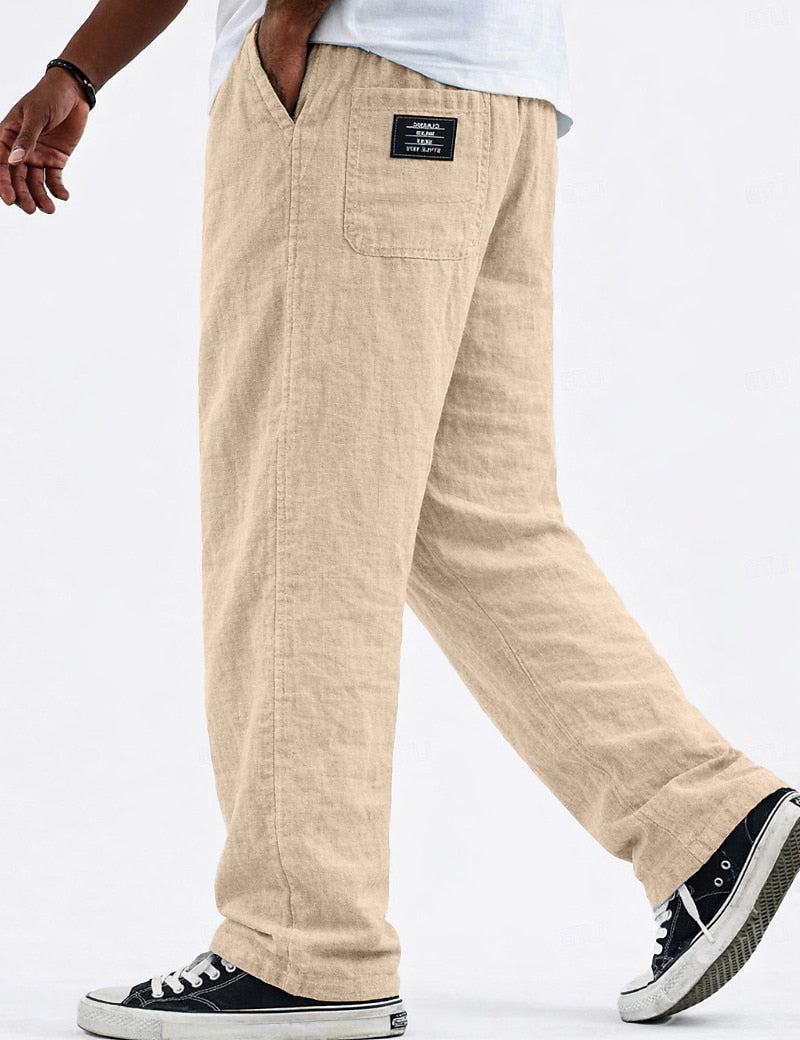 Drawstring Linen Pants - Relaxed Fit for Daily & Beach Wear