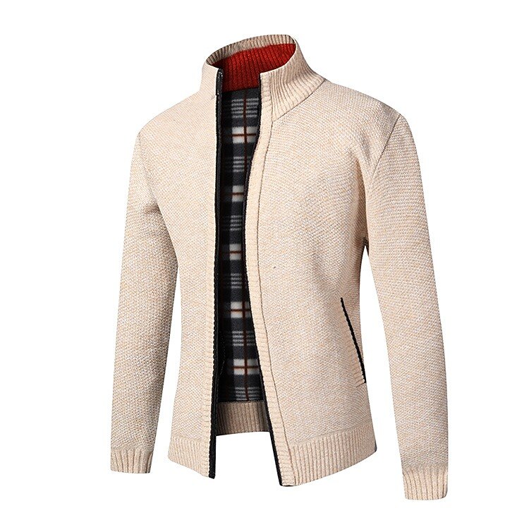 Fleece Ribbed Knit Zip Up Sweater Cardigan