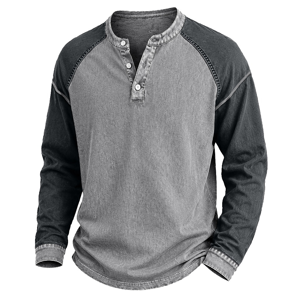 Colorblock Washed Cotton Henley Shirt