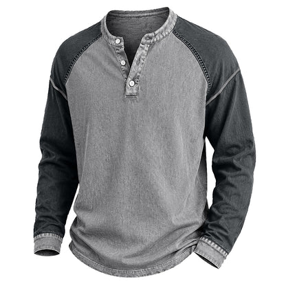 Colorblock Washed Cotton Henley Shirt