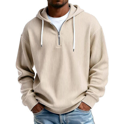 Textured Corduroy Quarter Zip Hoodie