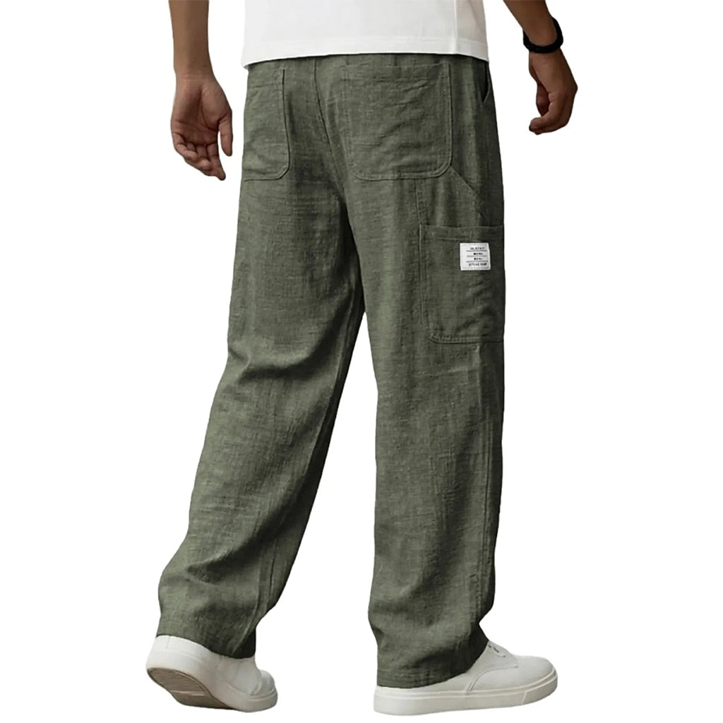Casual Linen Pants for Men - Elastic Waist, Daily & Beach Wear