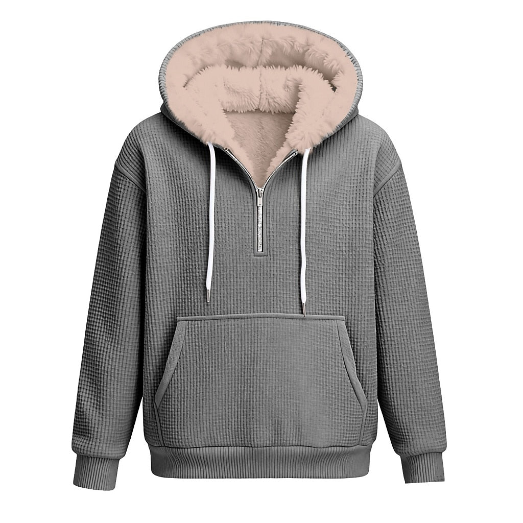 Quarter Zip Waffle Fleece Hoodie
