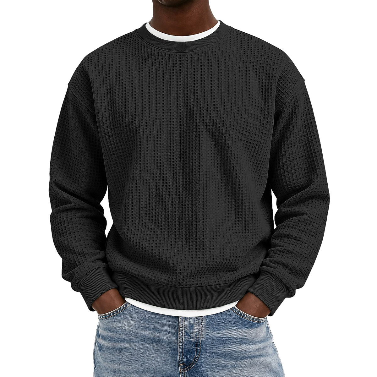 Classic Crewneck Waffle Sweatshirt Pullover