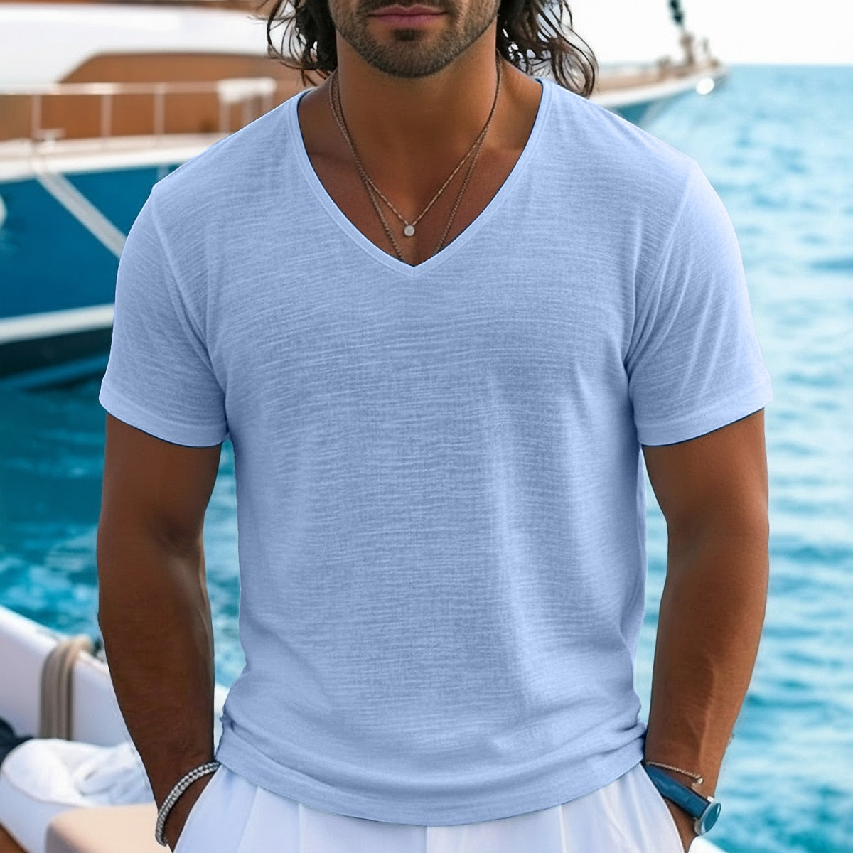 Soft Linen V-neck T-shirt