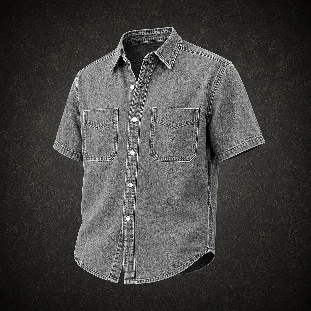 Broken-In Cotton Pocketed Denim Work Shirt