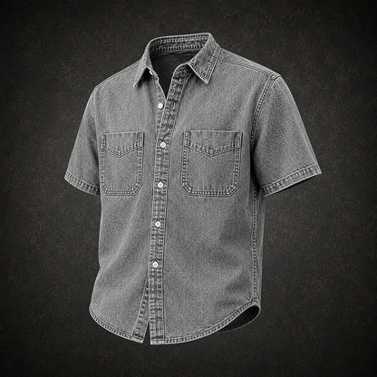 Broken-In Cotton Pocketed Denim Work Shirt