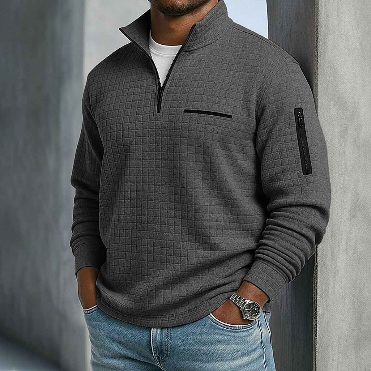 Quarter Zip Textured Waffle Polo