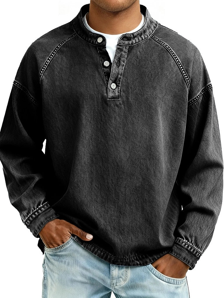 Retro Henley Shirt-100% Cotton Casual Long Sleeve
