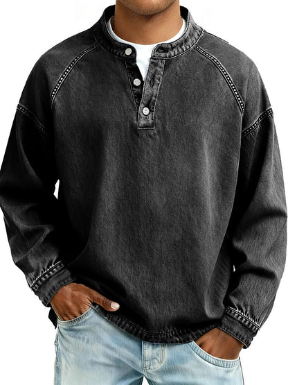 Retro Henley Shirt-100% Cotton Casual Long Sleeve
