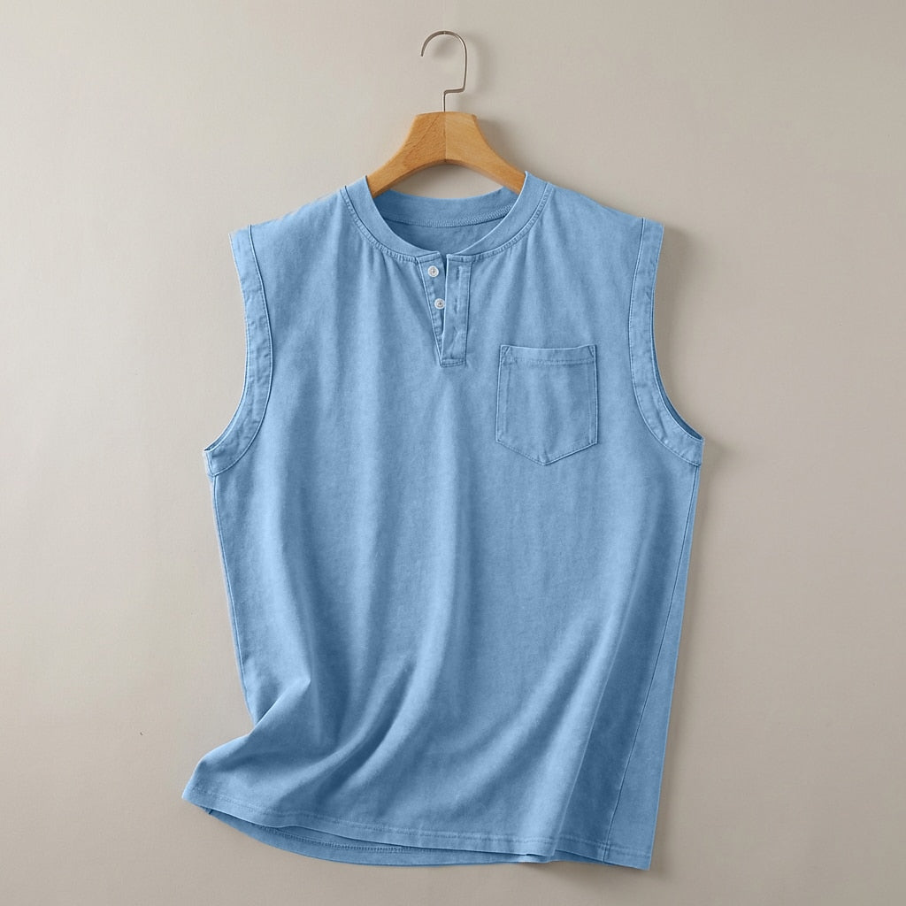Men's 100% Cotton Henley Tank Top