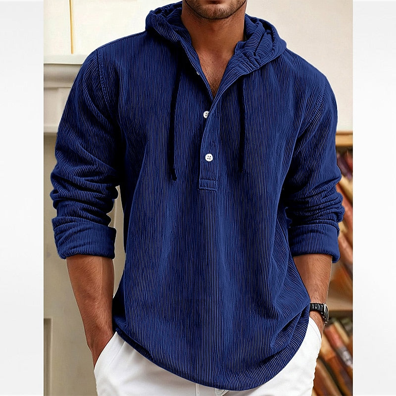 Men's Hooded Corduroy Shirt-Textured Streetwear Casual Top
