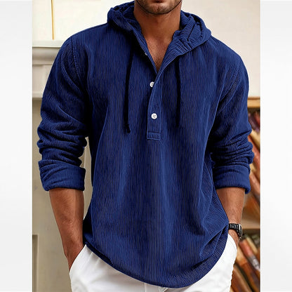 Men's Hooded Corduroy Shirt-Textured Streetwear Casual Top