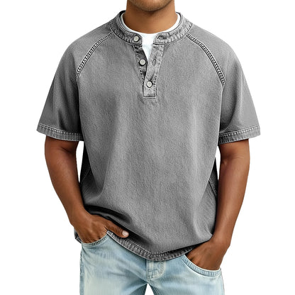 Lightweight Henley Shirt-Acid Wash Vintage Casual Top for Men