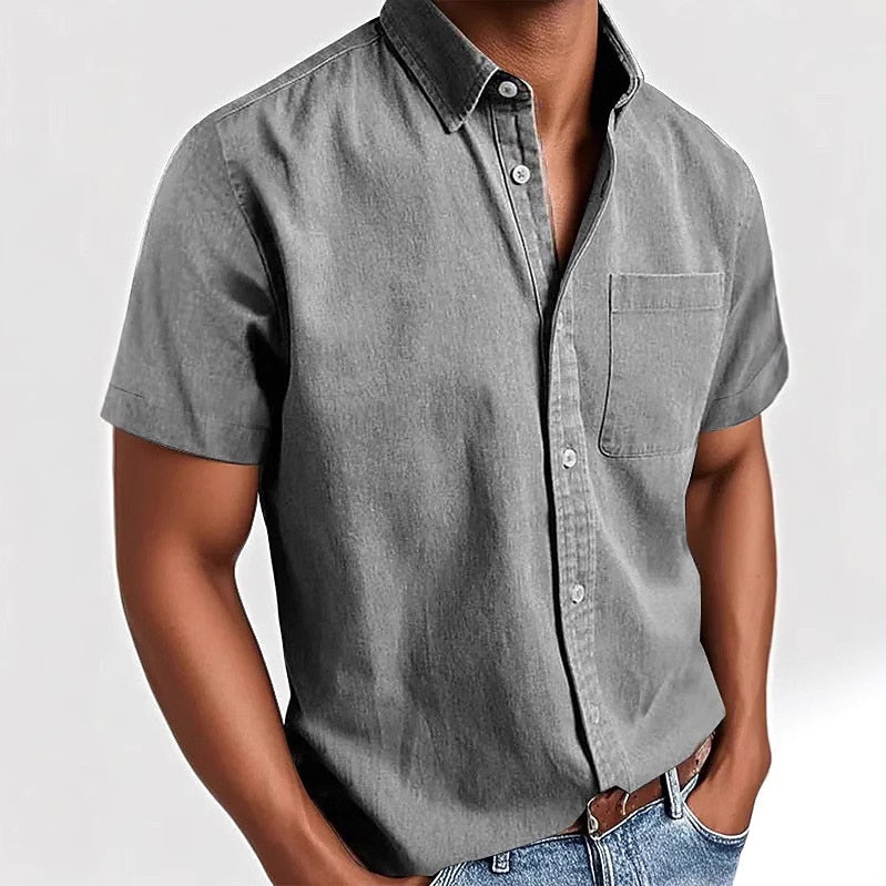 Men's Cotton Shirt -Casual Short Sleeve Button-Up