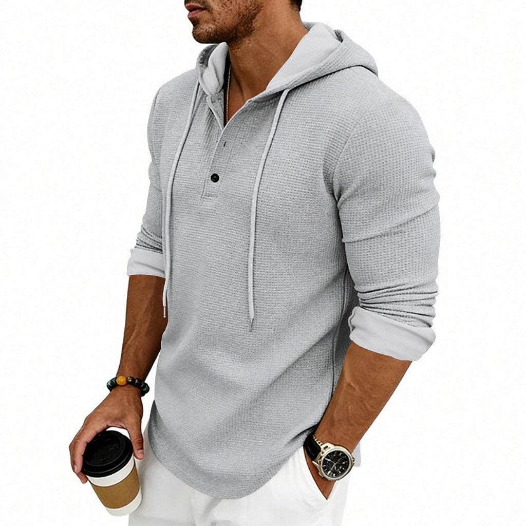 Textured Waffle Hooded Henley