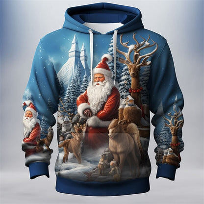 Blue Santa Christmas 3D Graphic Hoodie
