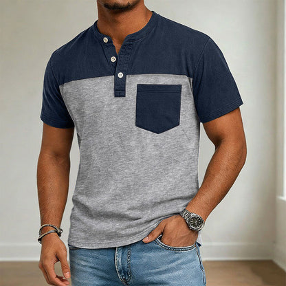 100% Cotton Color Block Henley Tee