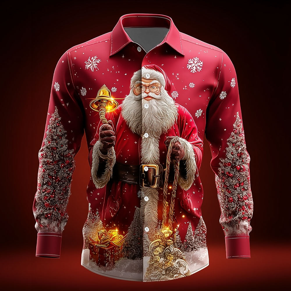 Men's Santa Bell Christmas Long Sleeve Shirt