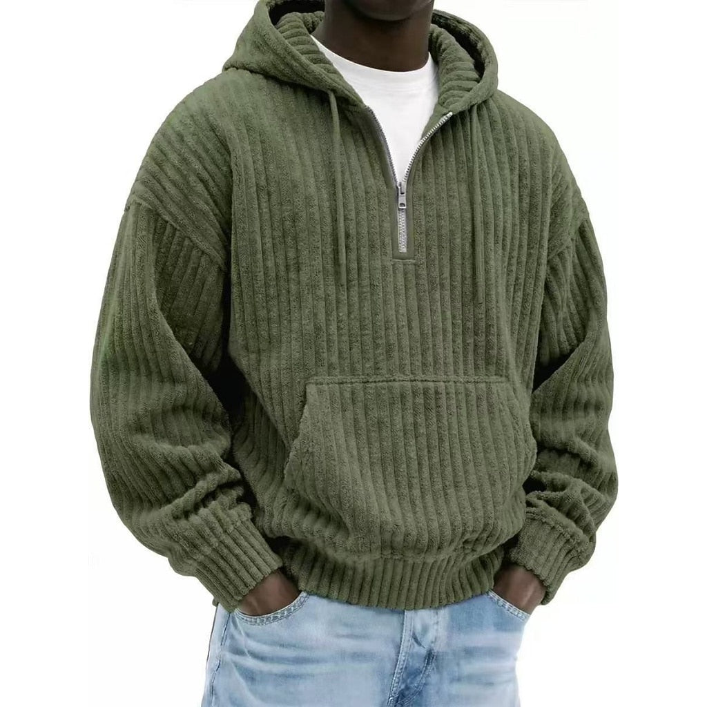 Textured Corduroy Quarter Zip Hoodie