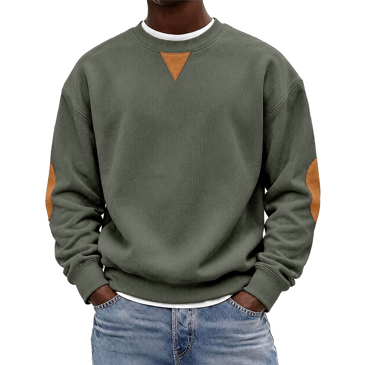Patchwork Corduroy Crew Neck Sweatshirt