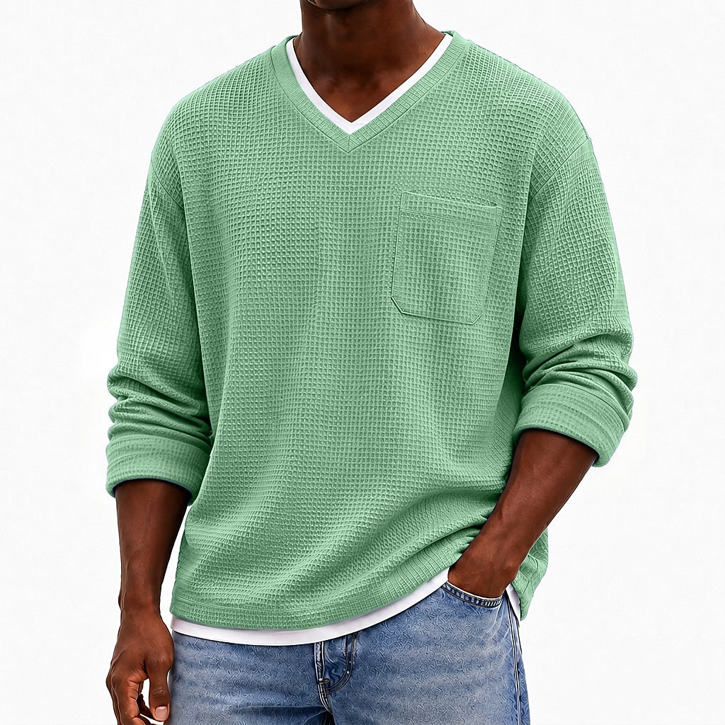 Relaxed V-neck Waffle T-Shirt