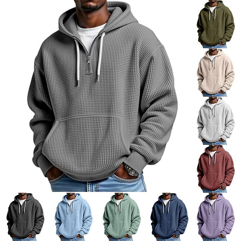 Classic Waffle Knit Quarter Zip Hoodie