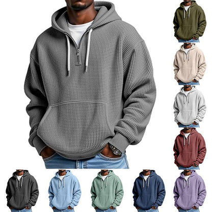 Classic Waffle Knit Quarter Zip Hoodie
