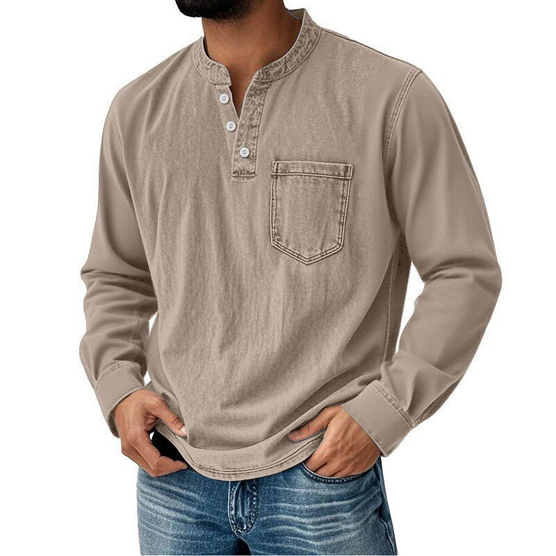 Vintage Washed Cotton Henley T-Shirt