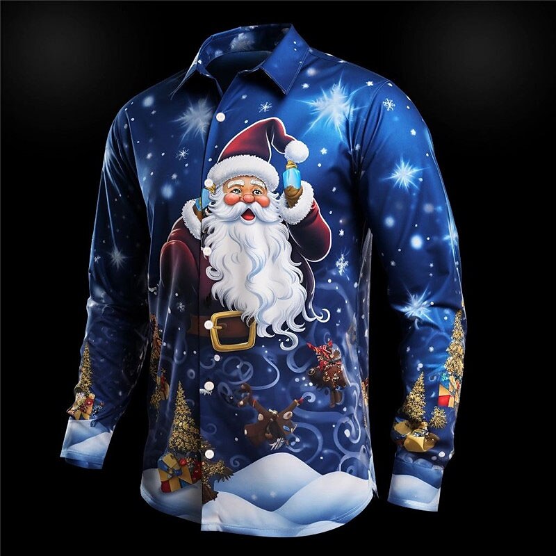 Christmas Santa Daily Stretch Button Shirt