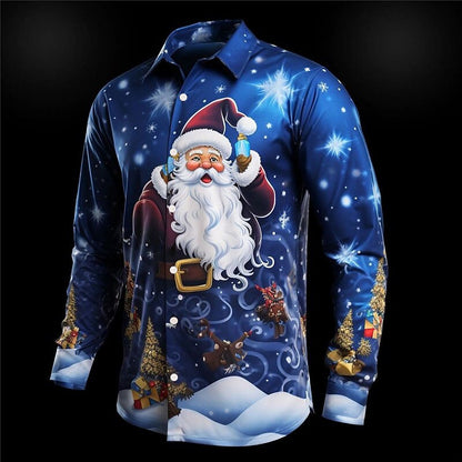 Christmas Santa Daily Stretch Button Shirt