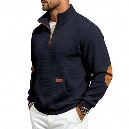 Textured Waffle Quarter Zip Pocket Sweatshirt