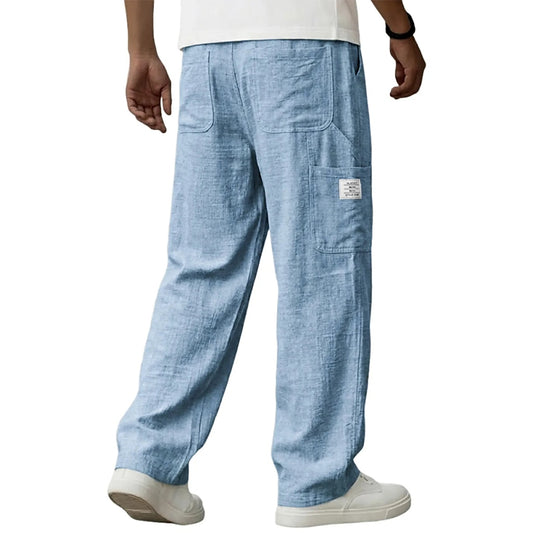 Casual Linen Pants for Men - Elastic Waist, Daily & Beach Wear