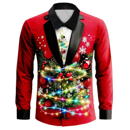 Men's Christmas Lights Tuxedo Print Shirt
