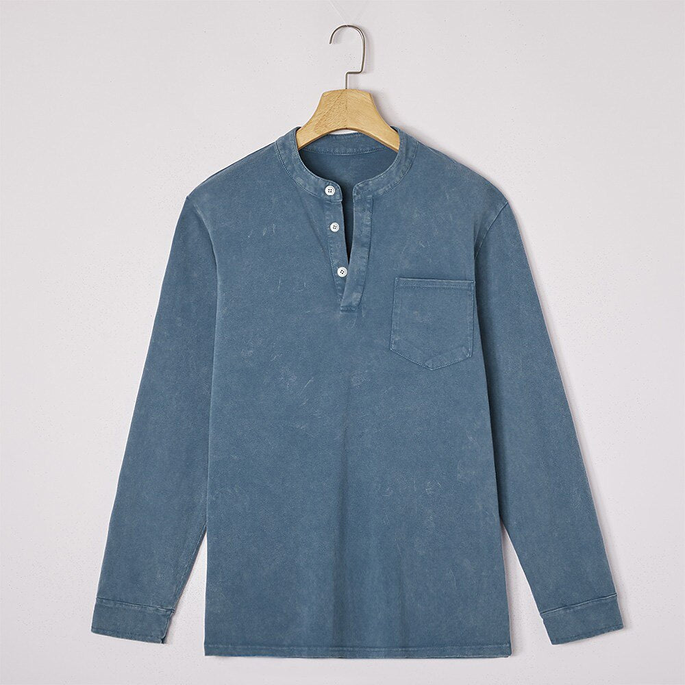 Vintage Washed Cotton Henley T-Shirt