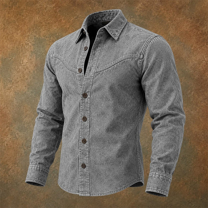 Vintage Washed Cotton Button-Up Denim Shirt