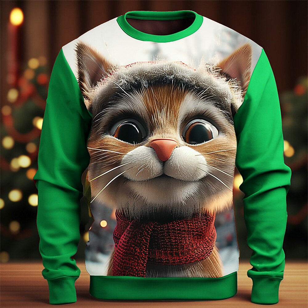 Christmas Funny Cat Graphic Crewneck Sweatshirt