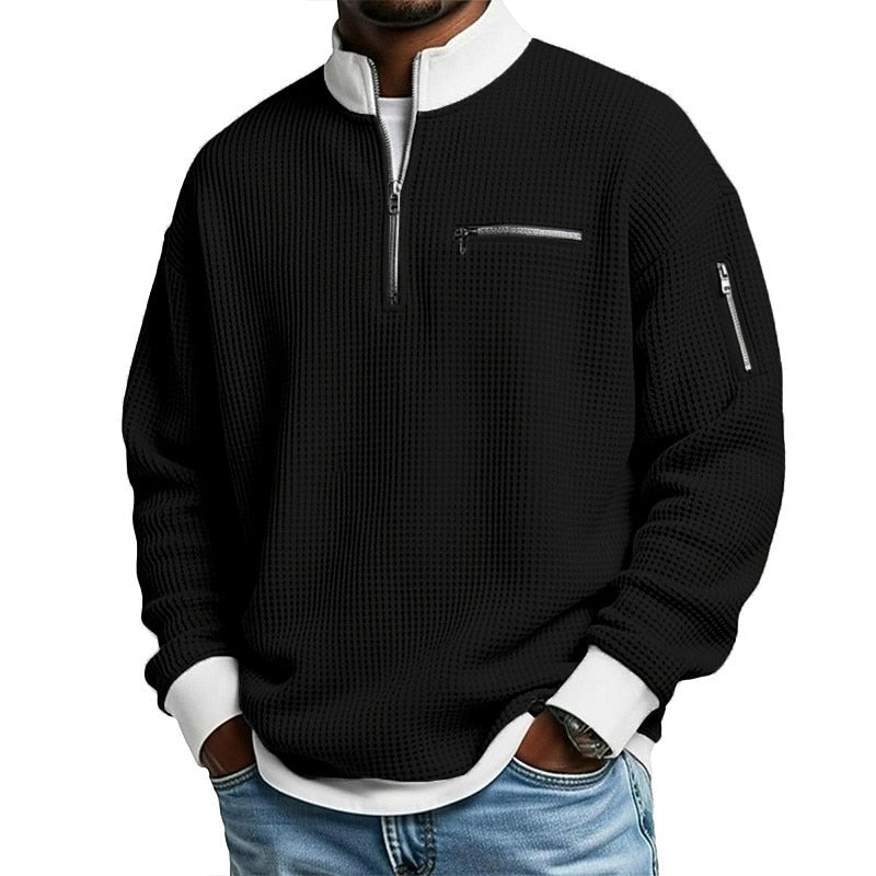 Half Zipped Waffle Polo Shirts