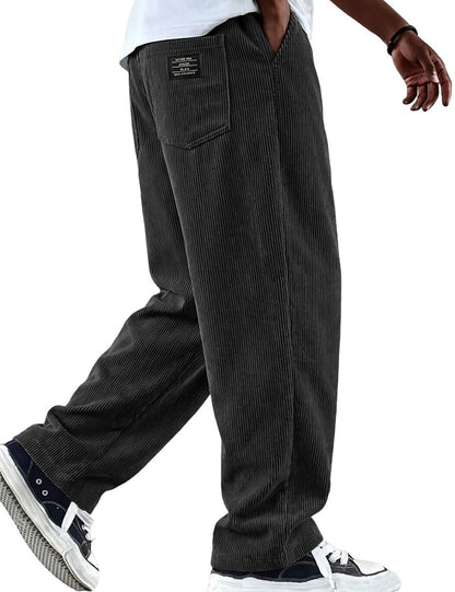 Textured Comfort Corduroy Pants With Elastic Waist