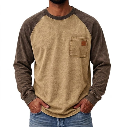 Colorblock Washed 100% Cotton T-Shirts With Pocket