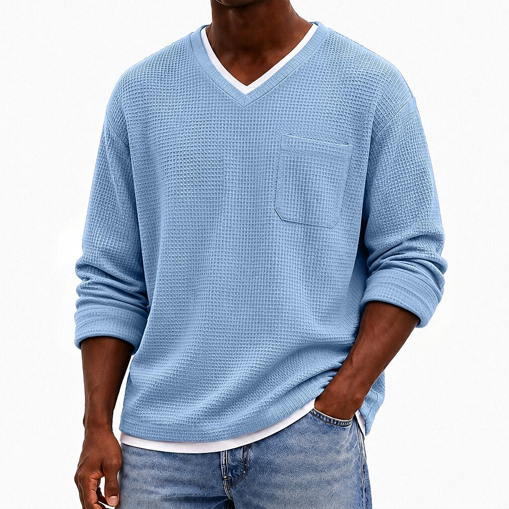 Relaxed V-neck Waffle T-Shirt