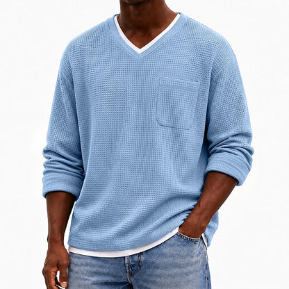 Relaxed V-neck Waffle T-Shirt